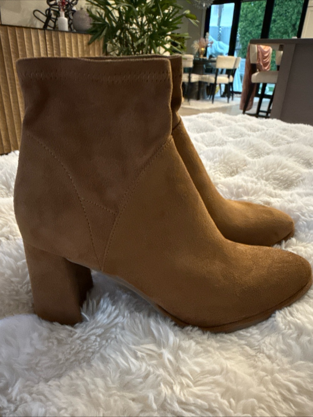 Marc Fisher Tan Suede Block Heel Ankle Boots